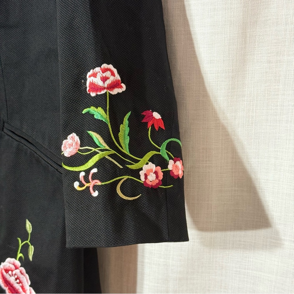 Victor Costa Floral‎ Embroidered Long Coat Black 2X Mandarin Collar - Picture 4 of 7